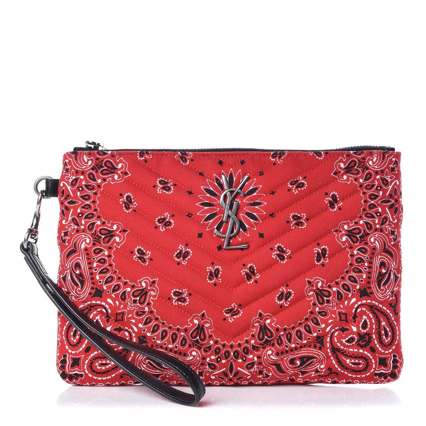 Canvas Bandana Chevron Monogram A5 Wristlet Red