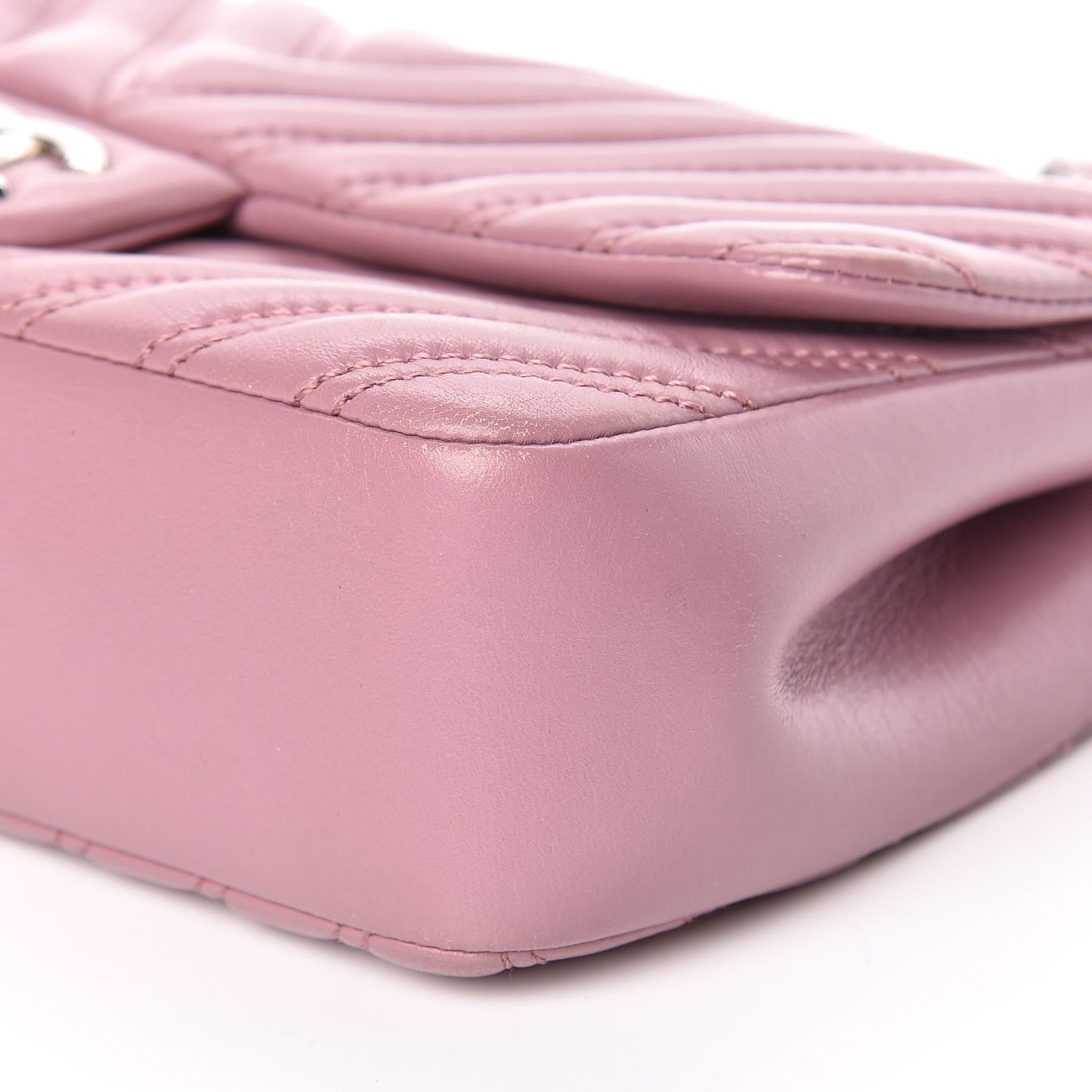 Lambskin Chevron Double Stitch Medium Single Flap Pink