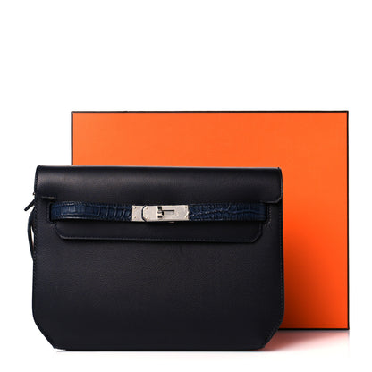 Hermes Evergrain Matte Alligator Kelly Depeches 25 Pouch Black Bleu Nuit 12 of 12