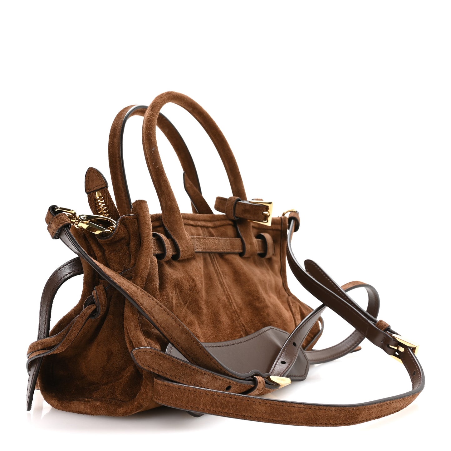 Suede Triangle Mini Bonnie Shoulder Bag Cacao