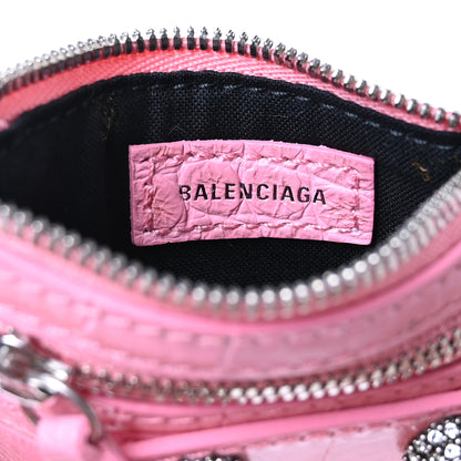 Balenciaga Calfskin Crocodile Embossed Crystal Le Cagole Coin Card Holder Sweet Pink 6 of 7