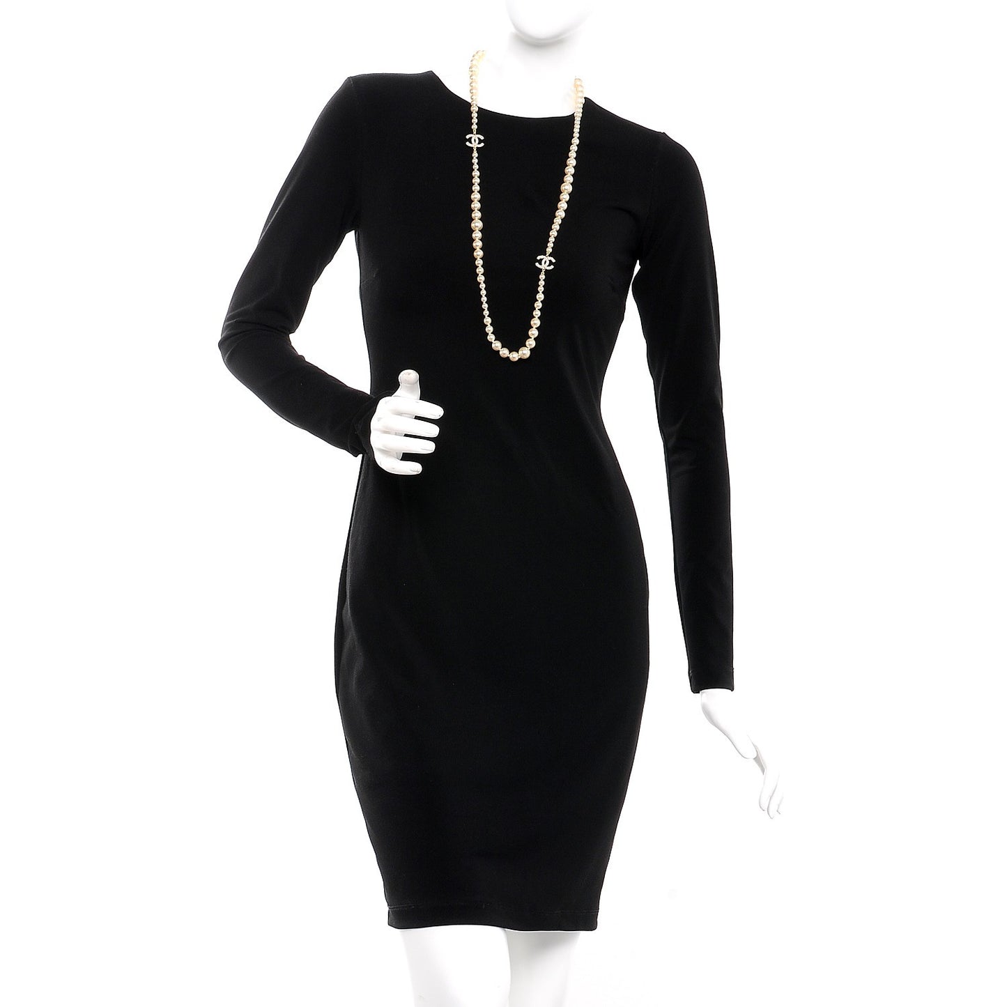 Graduated Pearl Long CC Necklace Gold