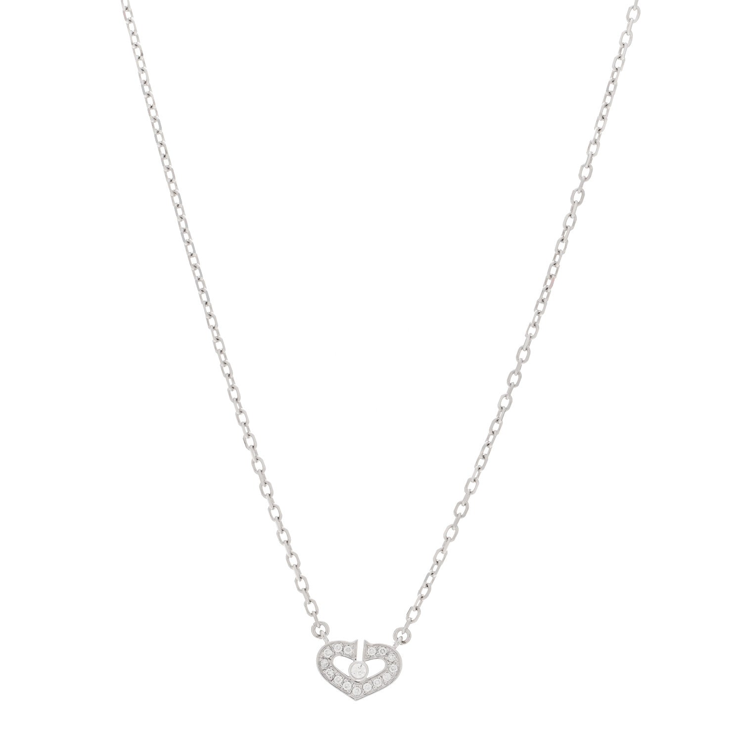 Cartier 18K White Gold Diamond Extra Small C Hearts And Symbols Necklace 1 of 5