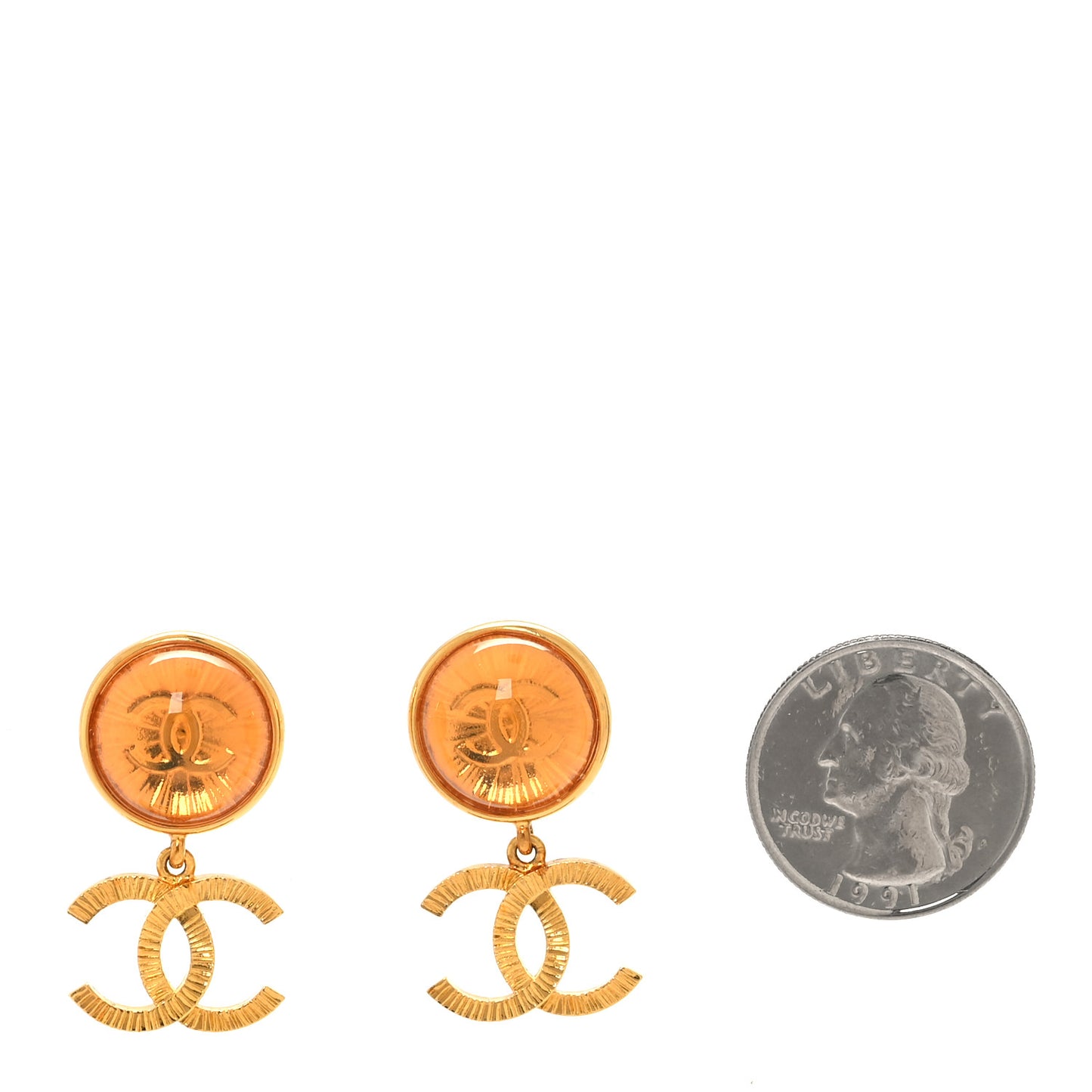 Metal Round CC Medallion Drop Earrings Gold
