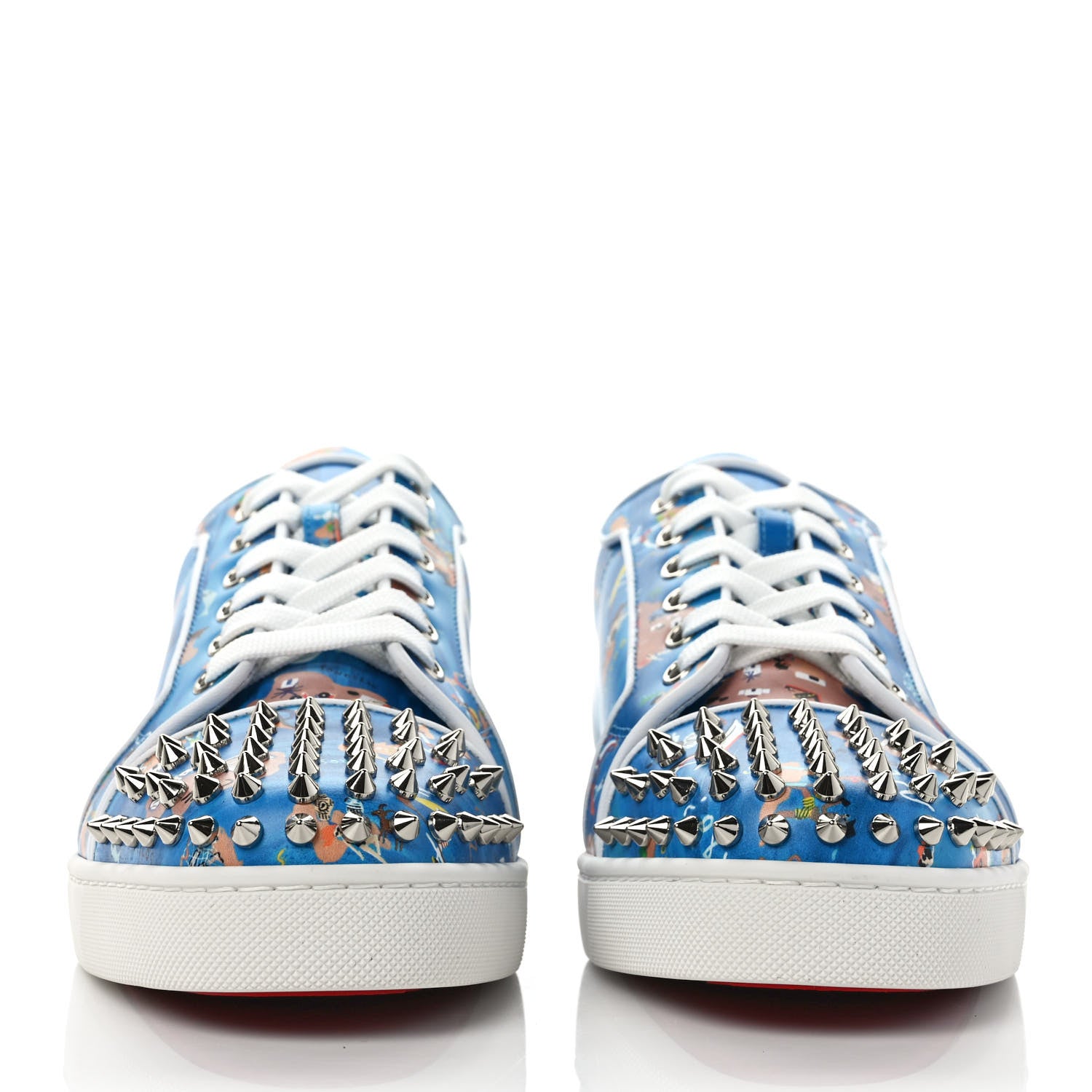 Christian Louboutin Calfskin Mens Louis Junior Spikes Orlato Flat Sneakers 42 Multicolor Bianco 2 of 7