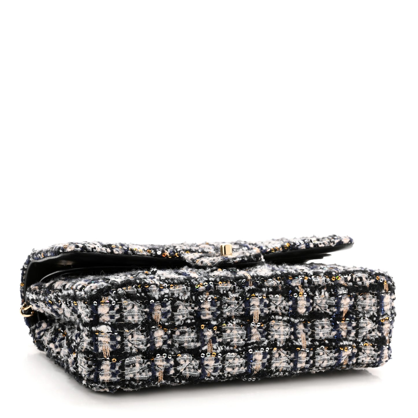 Glittered Tweed Quilted Medium Double Flap Navy Blue