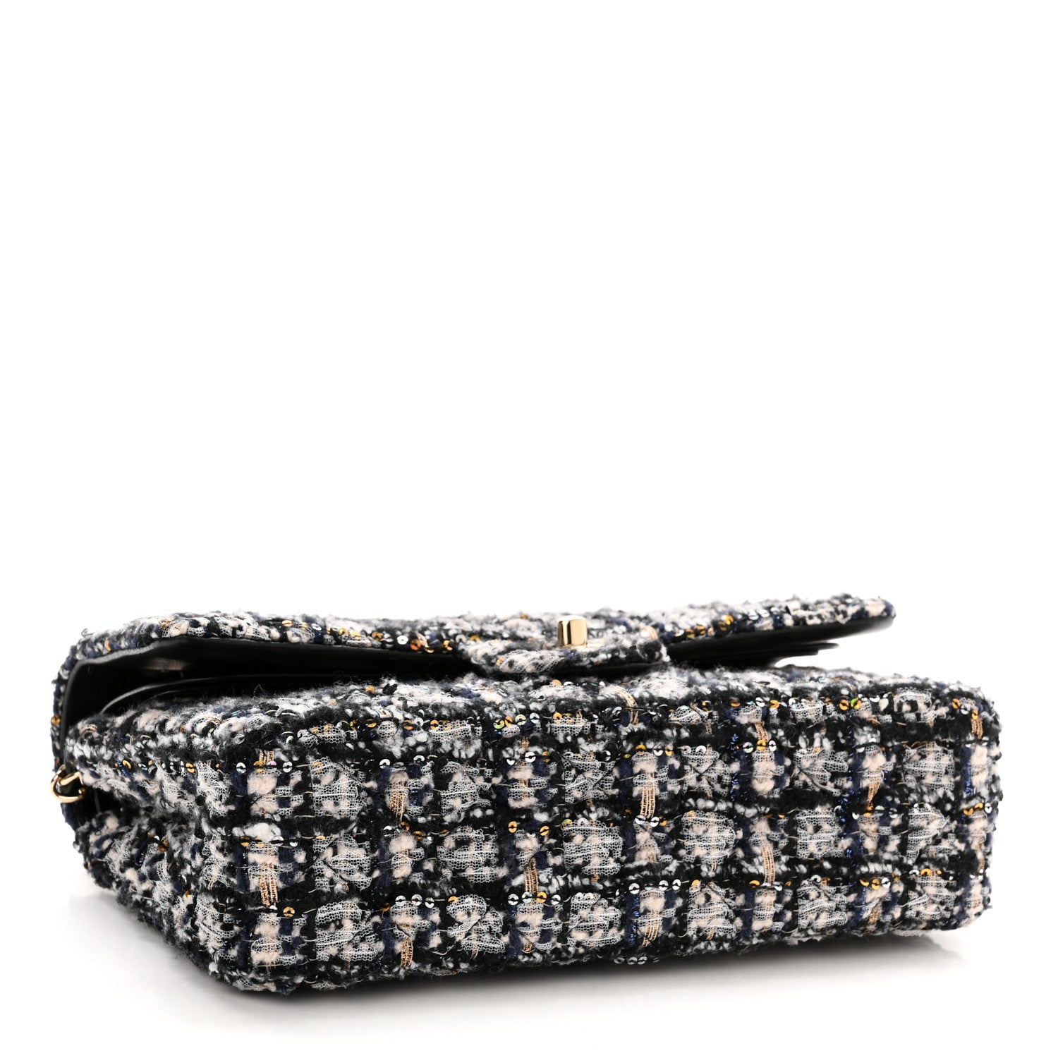 Chanel Glittered Tweed Quilted Medium Double Flap Navy Blue 4 of 12