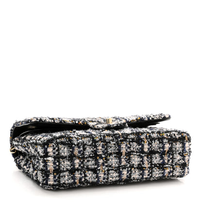 Chanel Glittered Tweed Quilted Medium Double Flap Navy Blue 4 of 12