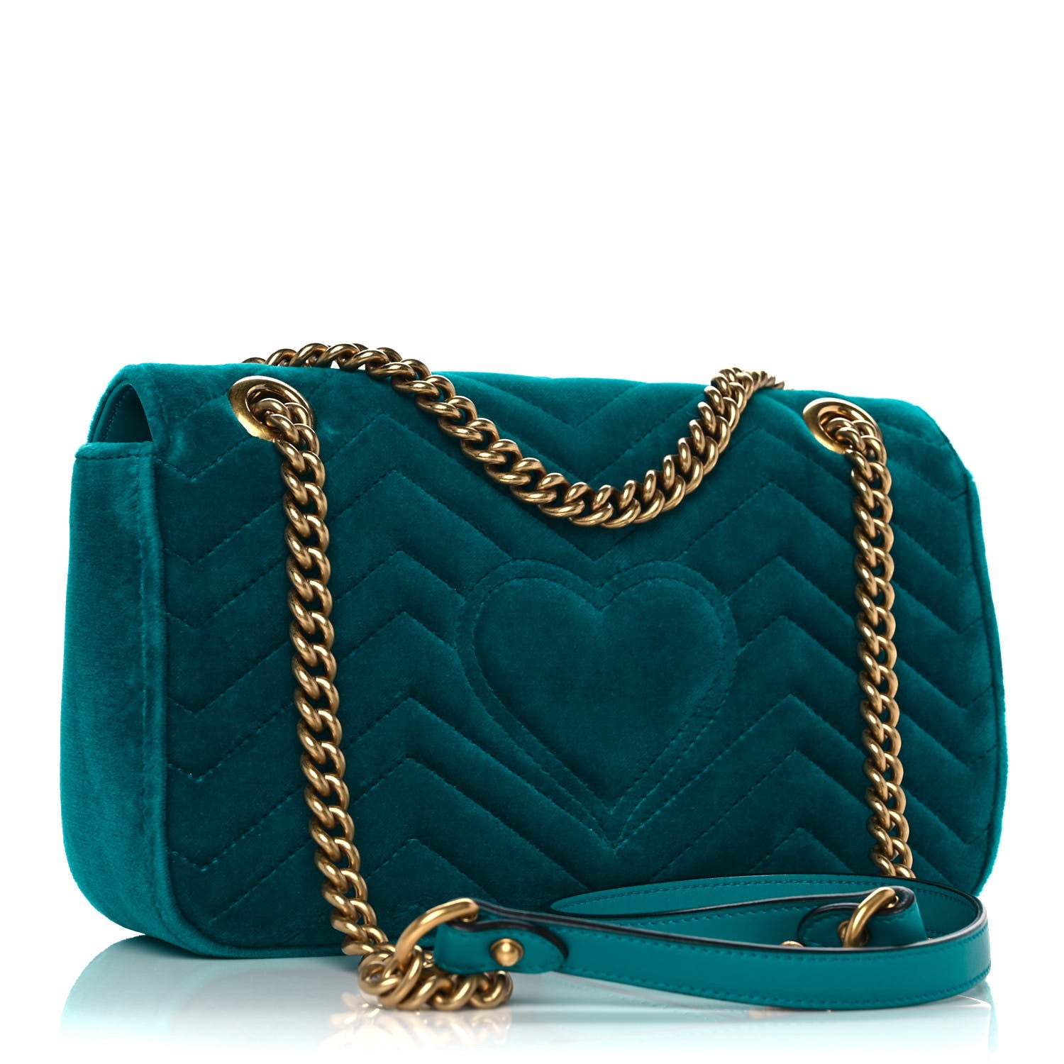 Gucci Velvet Matelasse Small GG Marmont Shoulder Bag Pavone Cyan 3 of 10
