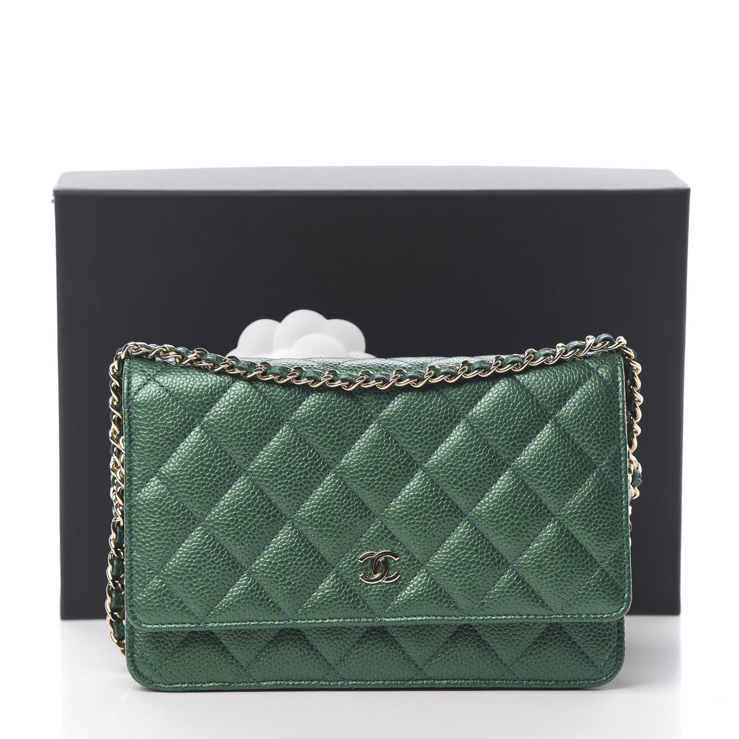Chanel Metallic Caviar Quilted Wallet On Chain WOC Green 12 of 12
