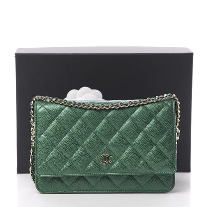 Chanel Metallic Caviar Quilted Wallet On Chain WOC Green 12 of 12