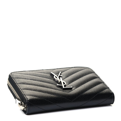 Saint Laurent Grain De Poudre Matelasse Chevron Monogram Zip Around Wallet Black 3 of 4