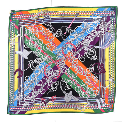 Hermes Cashmere Silk Brides Et Gris Shawl 140 Black Jaune Vif Violet 1 of 3