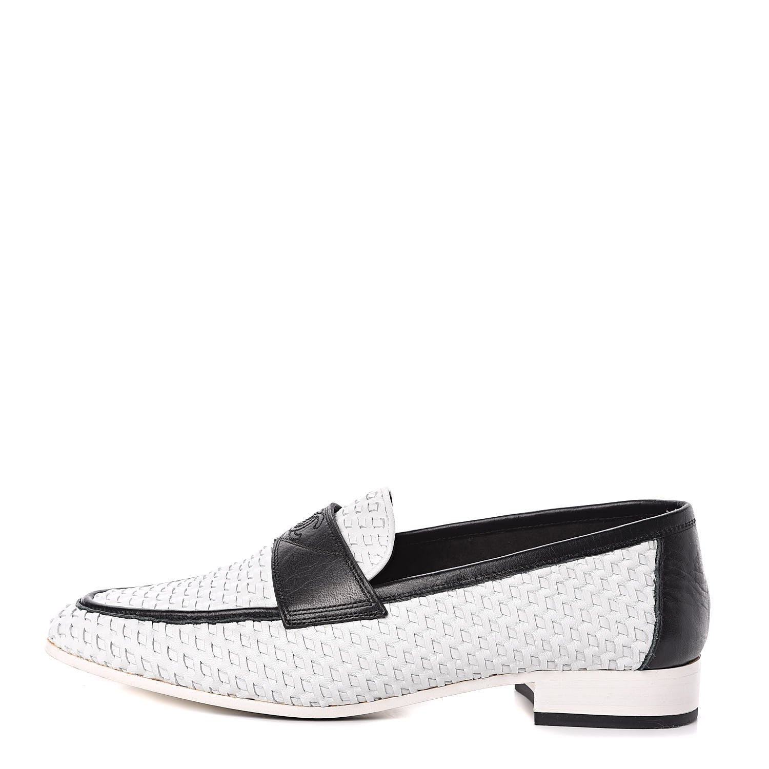 Chanel Lambskin Calfskin Braided Mocassin Loafers 38 Black White 1 of 9