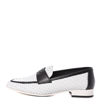 Chanel Lambskin Calfskin Braided Mocassin Loafers 38 Black White 1 of 9