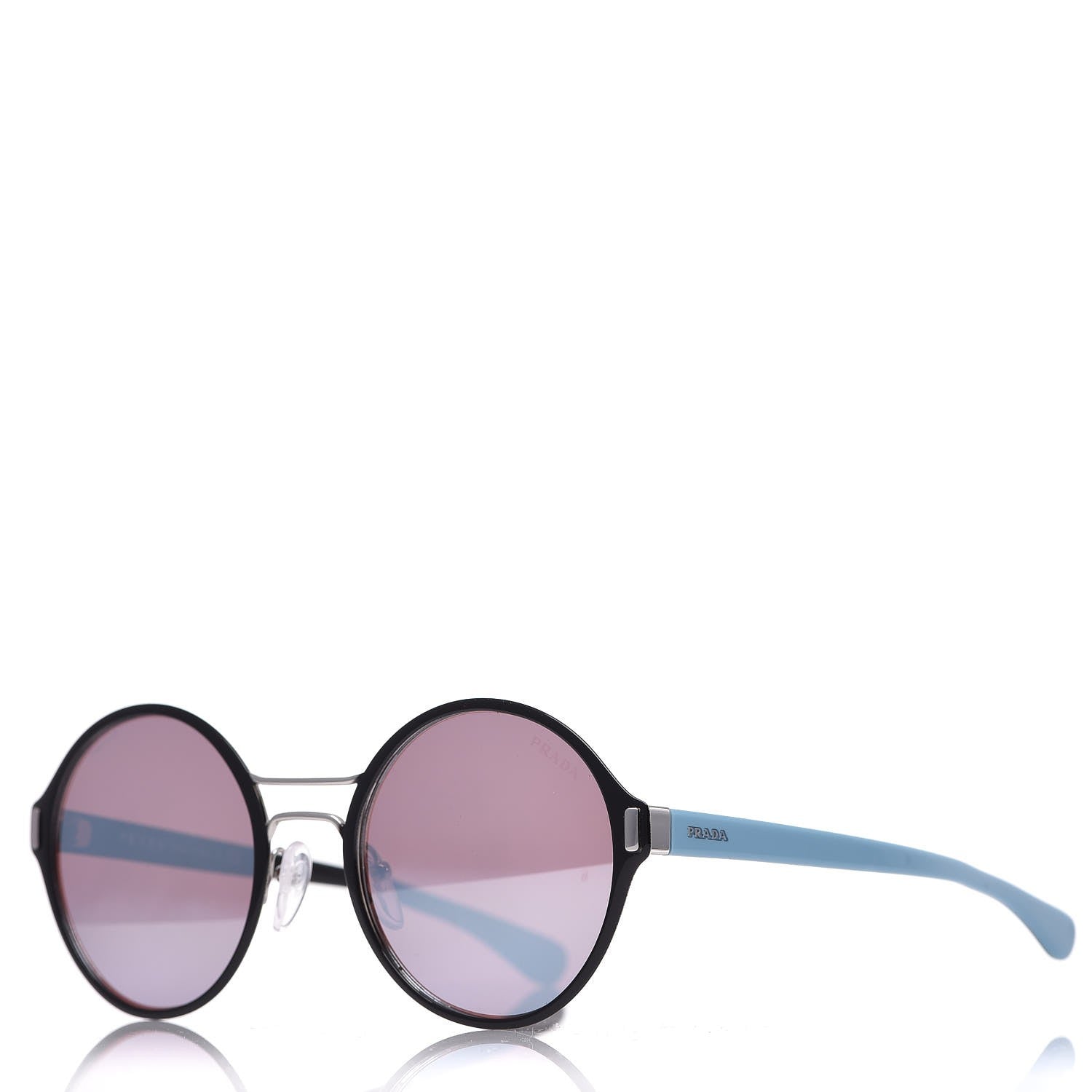 Prada Mirrored Round Sunglasses SPR 57T Black Blue 1 of 7