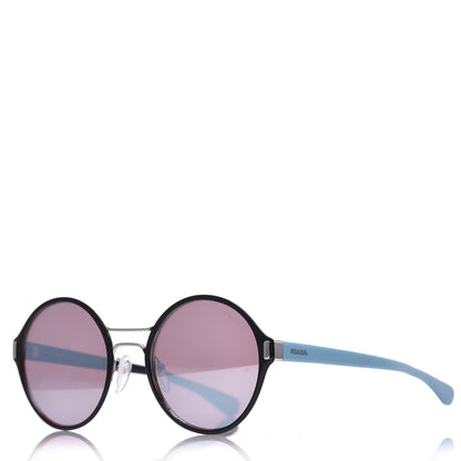 Prada Mirrored Round Sunglasses SPR 57T Black Blue 1 of 7