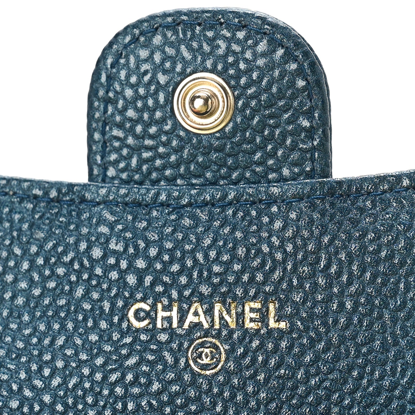 Metallic Caviar Quilted Flap Card Holder Wallet Dark Blue