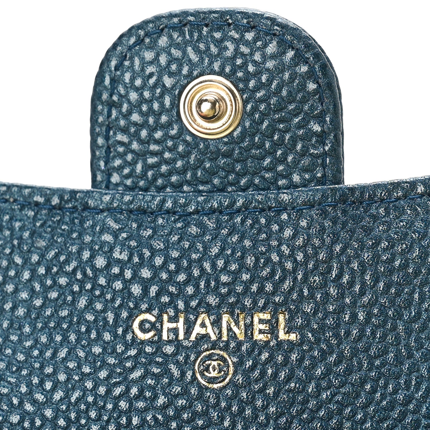 Chanel Metallic Caviar Quilted Flap Card Holder Wallet Dark Blue 6 of 9