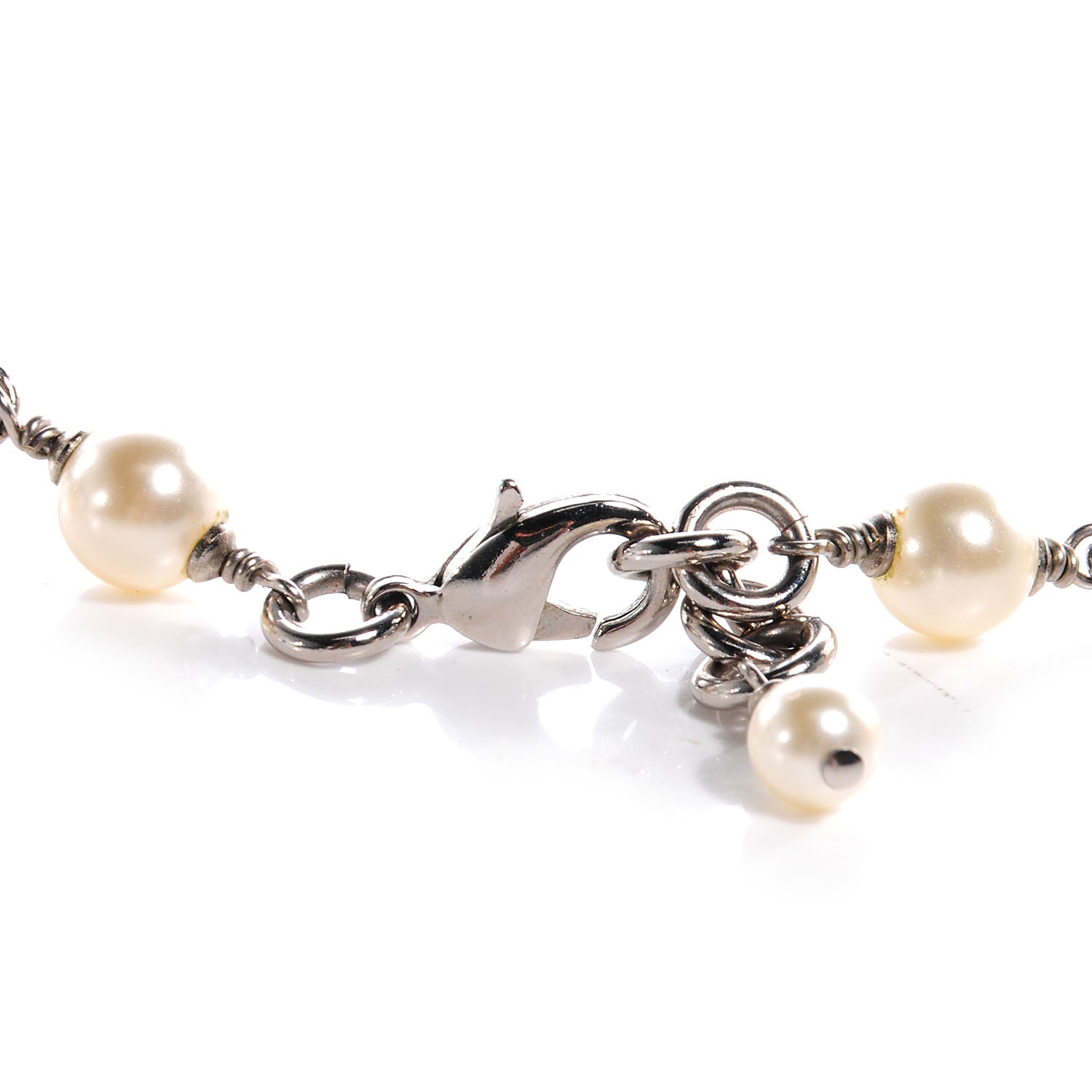Chanel Crystal Pearl CC Long Necklace Silver 6 of 8