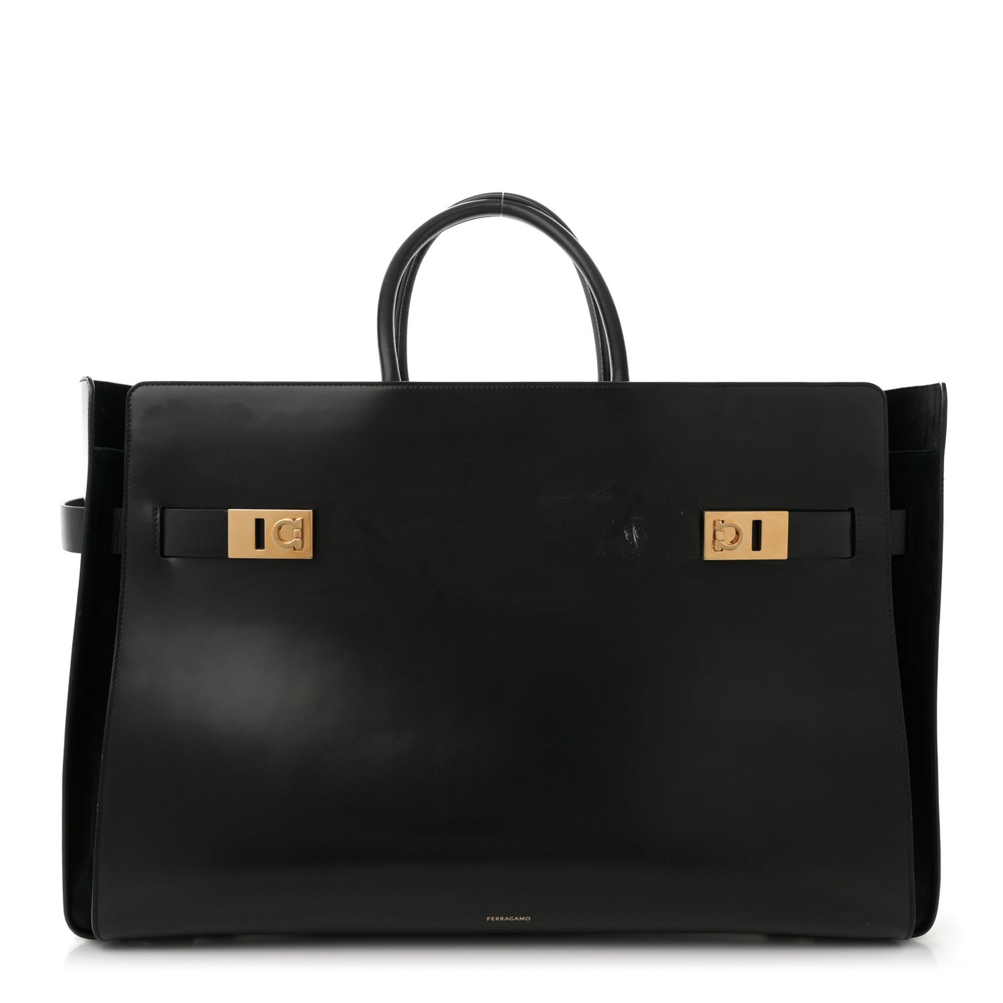 Brushed Off Calfskin XL Gancini Buckles Tote Bag Black