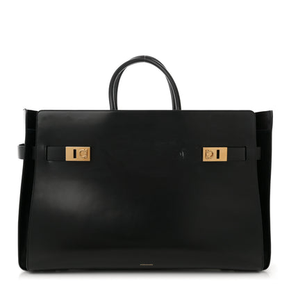 Salvatore Ferragamo Brushed Off Calfskin XL Gancini Buckles Tote Bag Black 1 of 13
