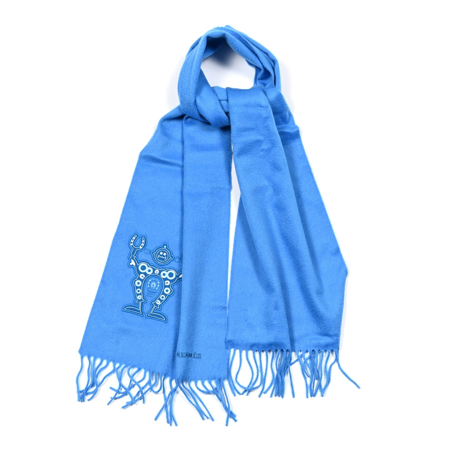 Cashmere Mr Farrier Patch Detail Muffler Bleu Grec