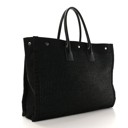 Saint Laurent Raffia Linen Calfskin Rive Gauche Tote Black 3 of 9
