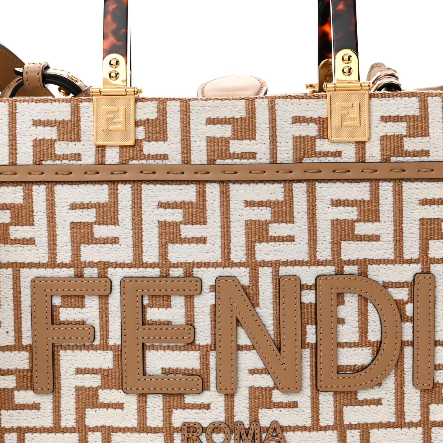 Fendi Raffia Chenille Vitello King Plexiglass Small Fendi Sunshine Shopper Tote Natural White 7 of 10