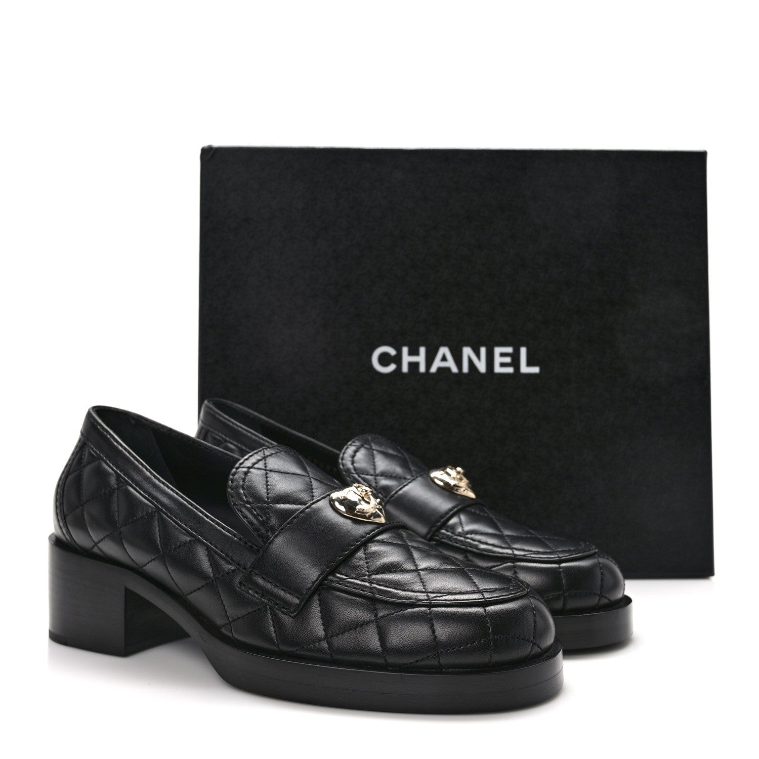 Chanel Lambskin Quilted CC Heart Loafers 38 Black 9 of 9