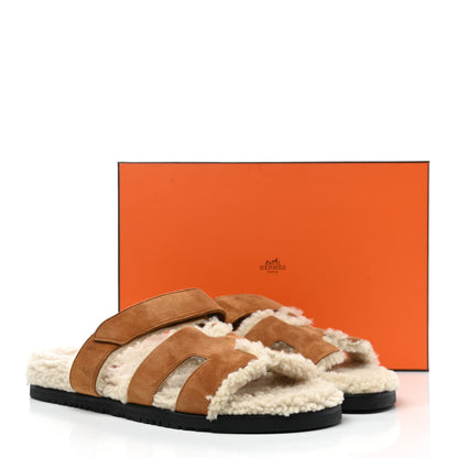 Hermes Suede Goatskin Woolskin Womens Chypre Sandals 40.5 Naturel Ecru 8 of 8
