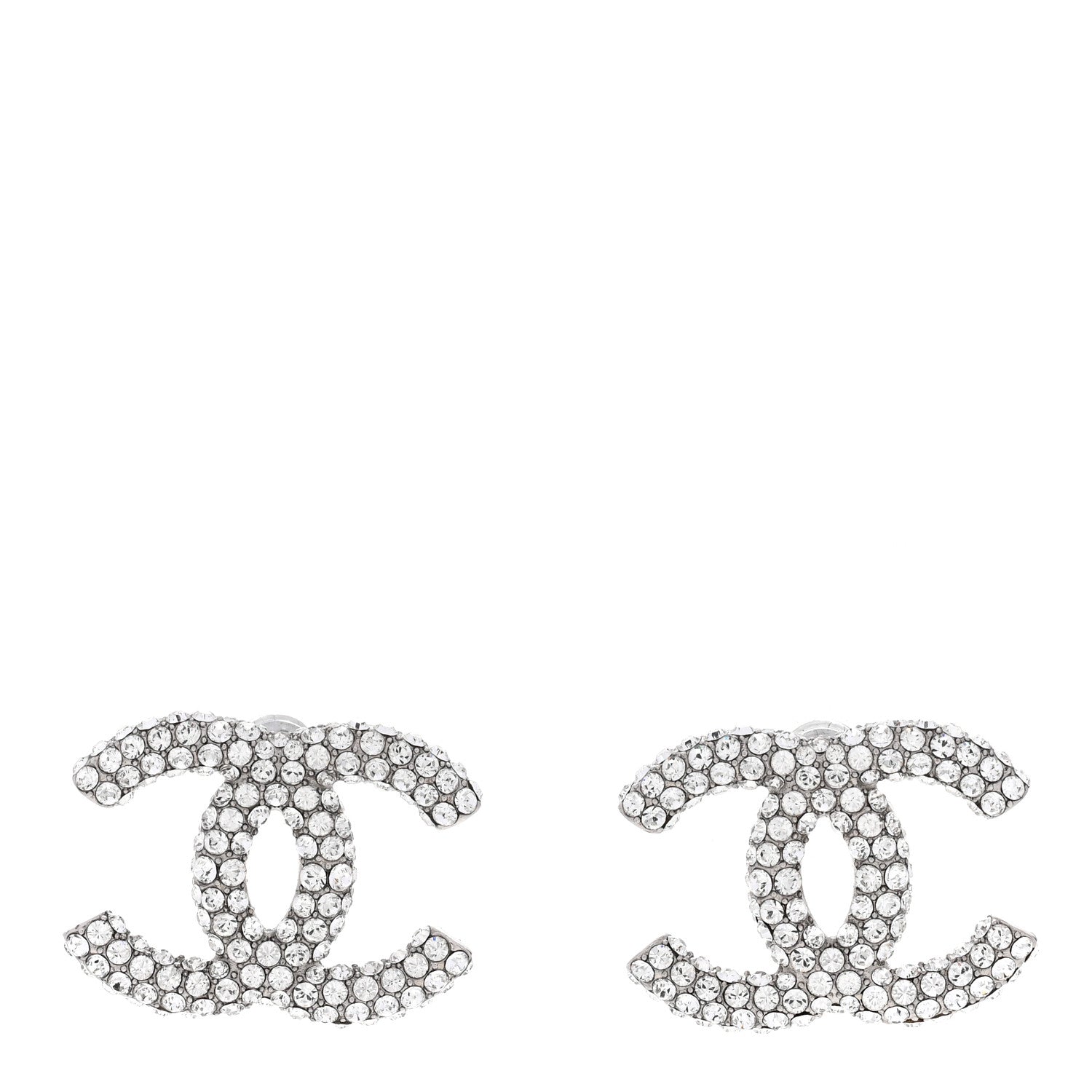 Chanel Crystal CC Treasure Chest Earrings Silver 1 of 5