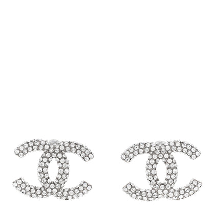 Chanel Crystal CC Treasure Chest Earrings Silver 1 of 5