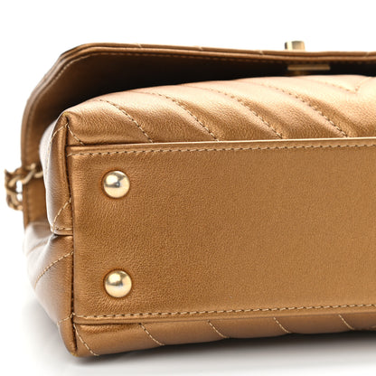 Chanel Metallic Calfskin Chevron Quilted Mini Coco Handle Flap Gold 9 of 13