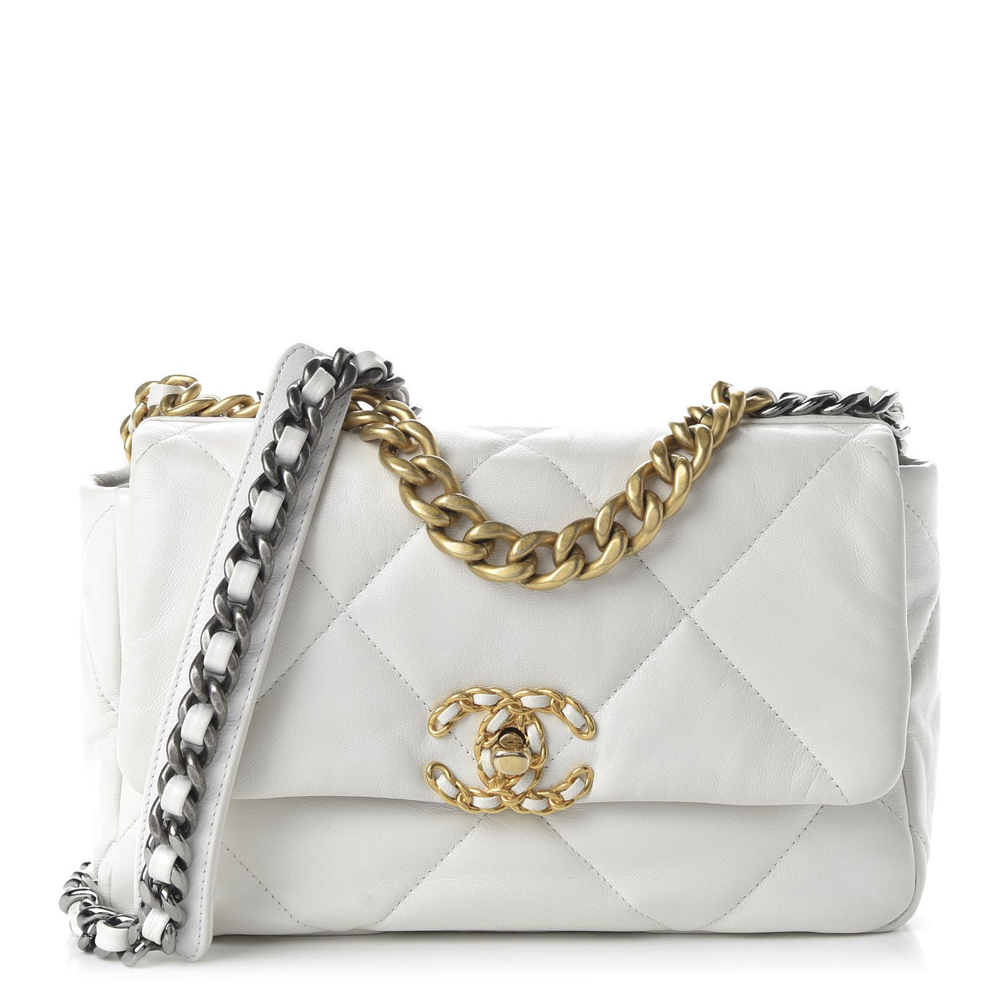 Goatskin Quilted Medium 19 Flap White