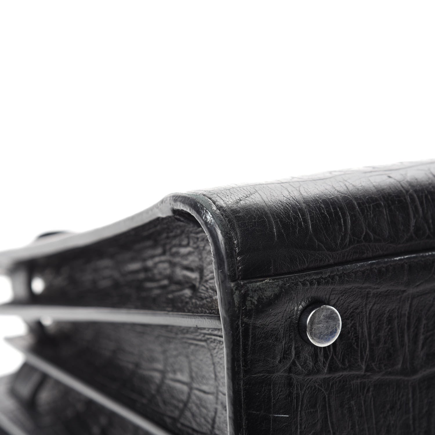 Saint Laurent Calfskin Crocodile Embossed Small Sac de Jour Black 8 of 16