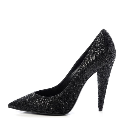 Saint Laurent Glitter Era Pumps 39.5 Black Silver 1 of 11