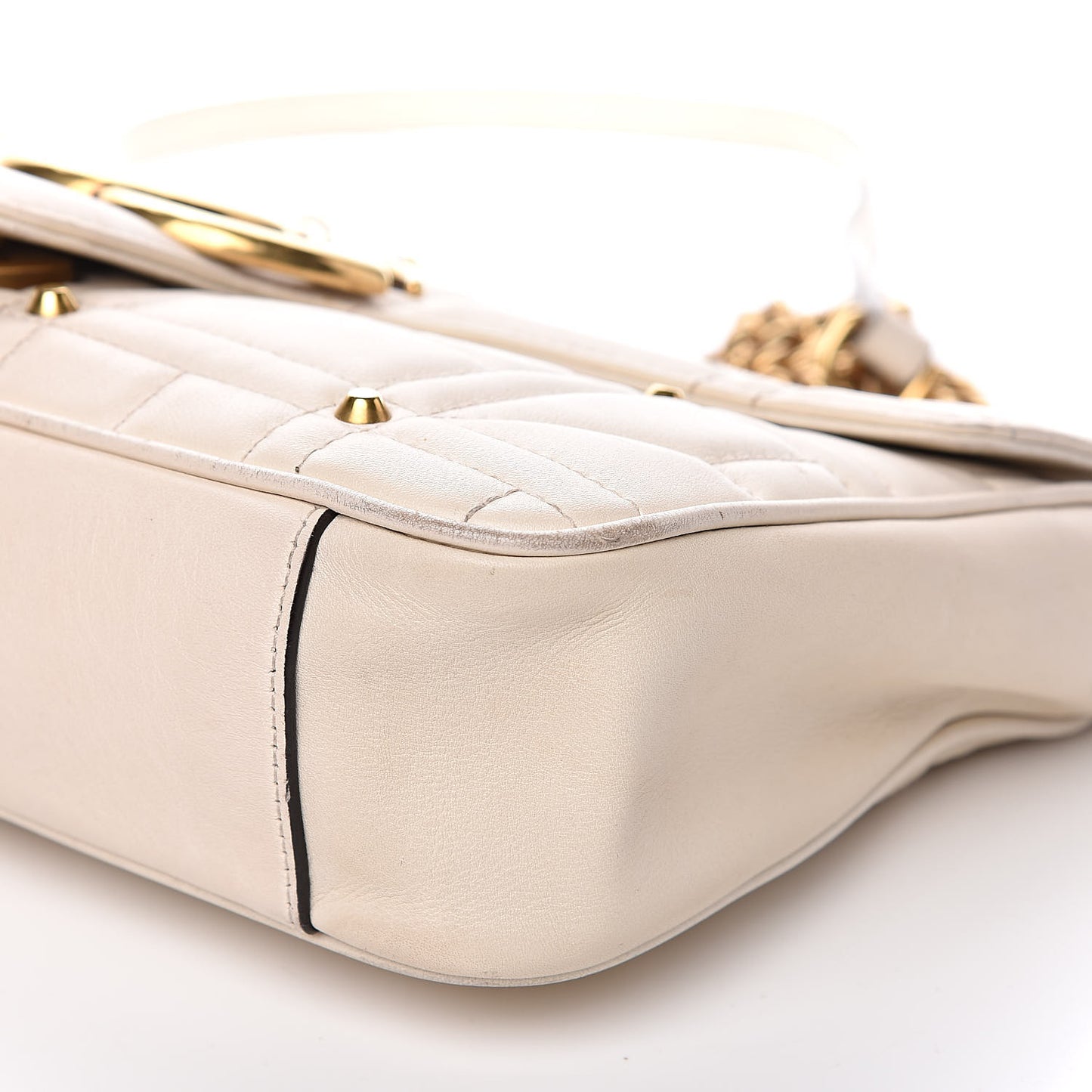 Calfskin Matelasse Studded Medium GG Marmont Shoulder Bag White