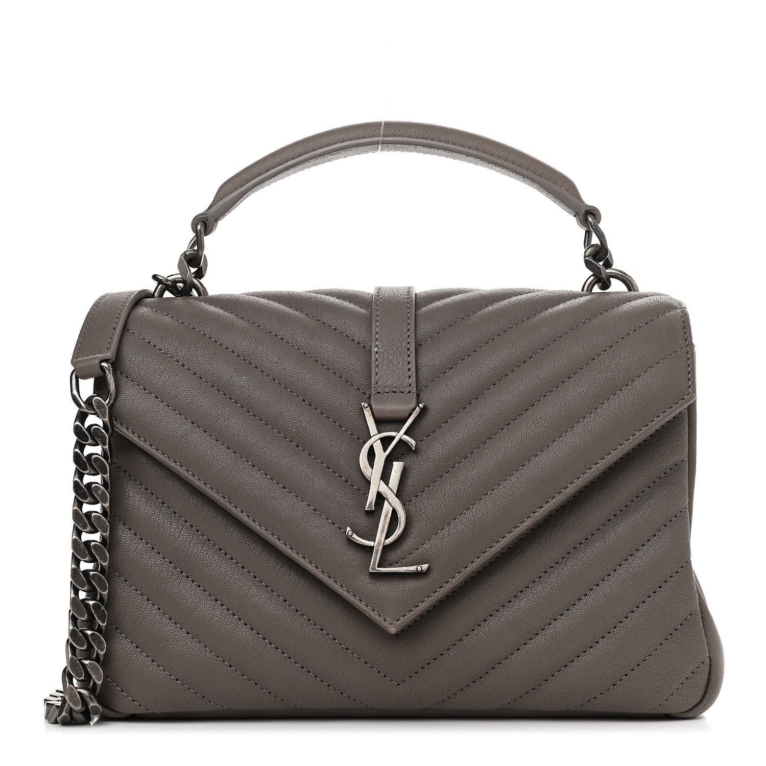 Saint Laurent Sheepskin Matelasse Chevron Monogram Medium College Bag Light Coal 1 of 14