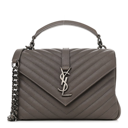 Saint Laurent Sheepskin Matelasse Chevron Monogram Medium College Bag Light Coal 1 of 14