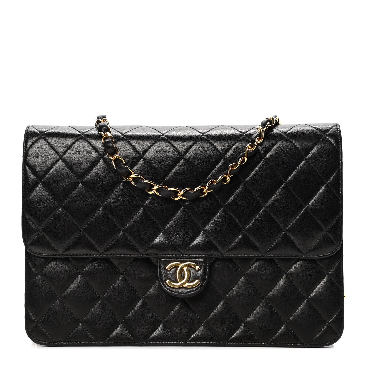Lambskin Quilted Medium Single Flap Black