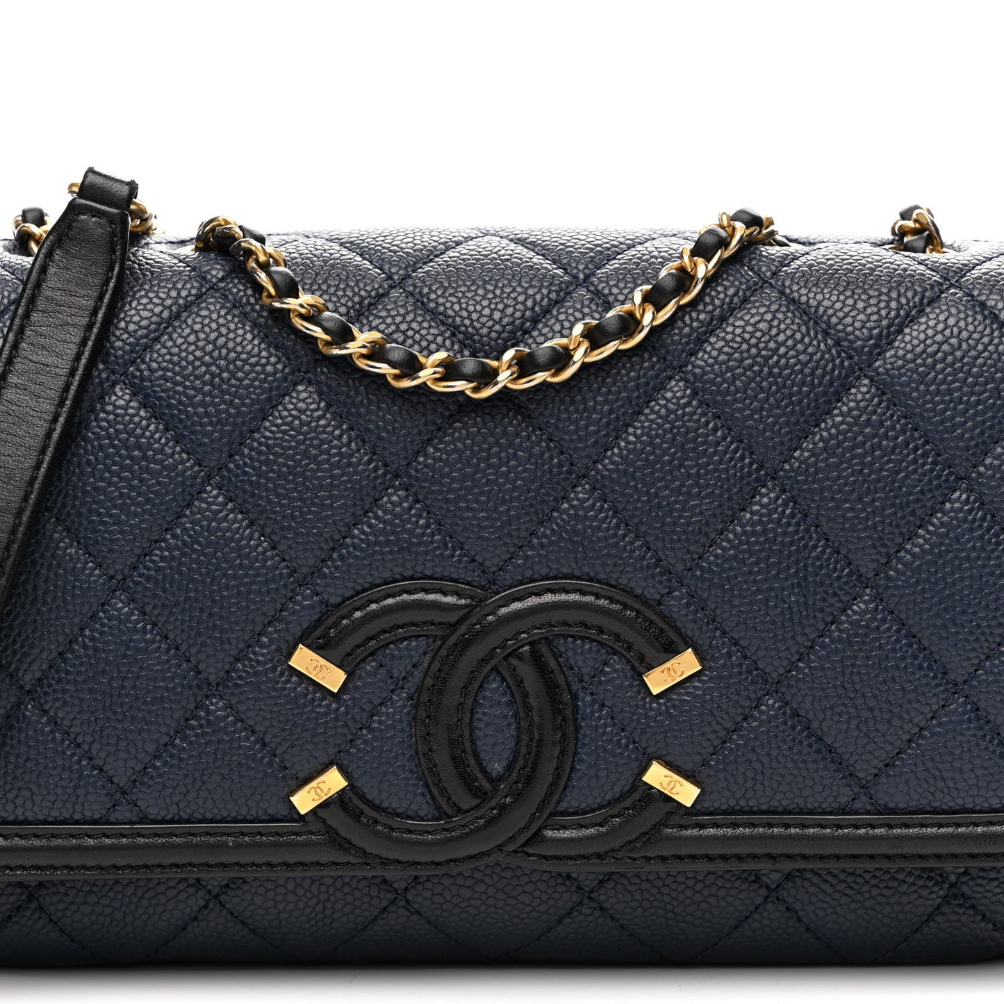 Caviar Quilted Small CC Filigree Flap Navy Black