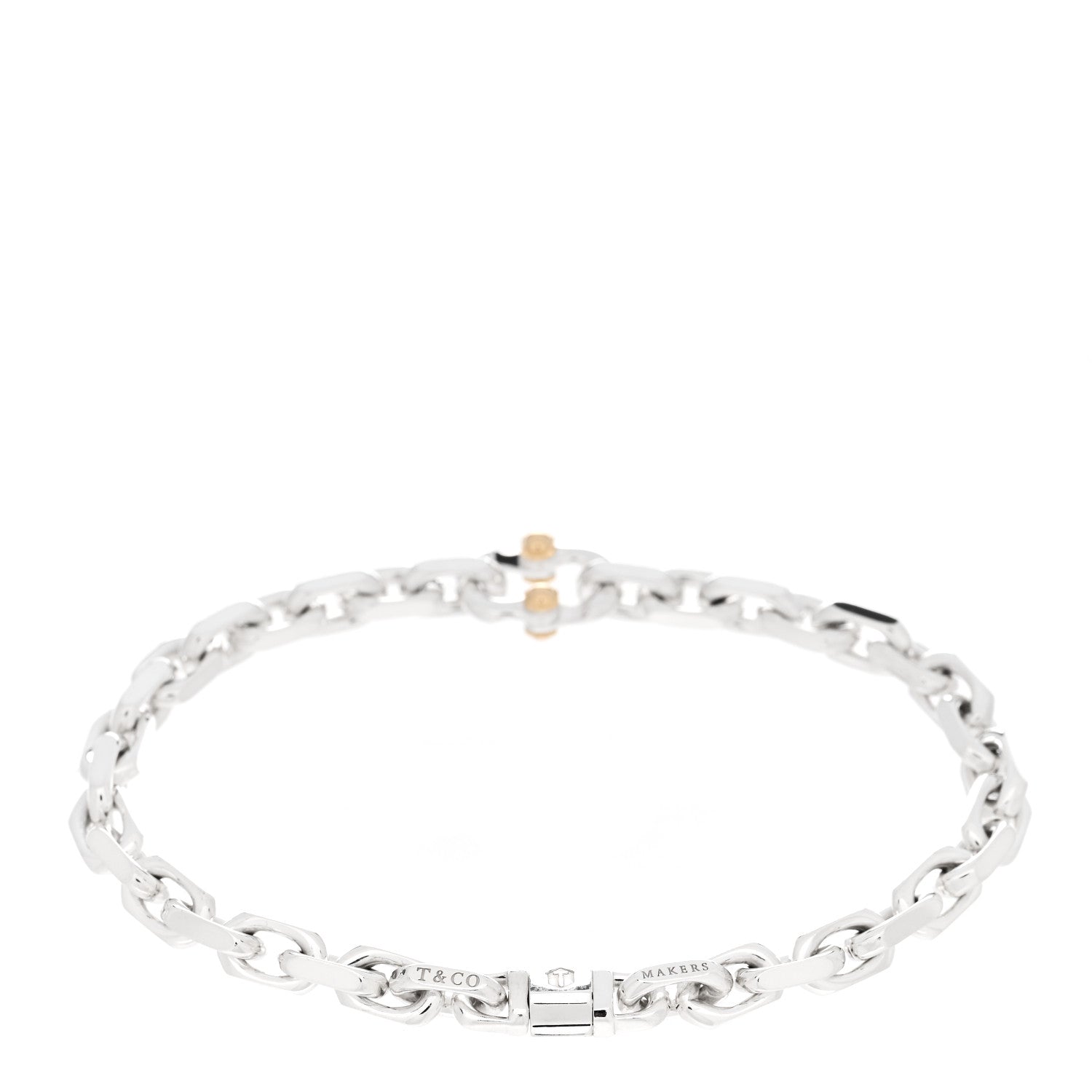 Tiffany Sterling Silver 18K Yellow Gold Narrow Makers Chain Link Bracelet 2 of 4