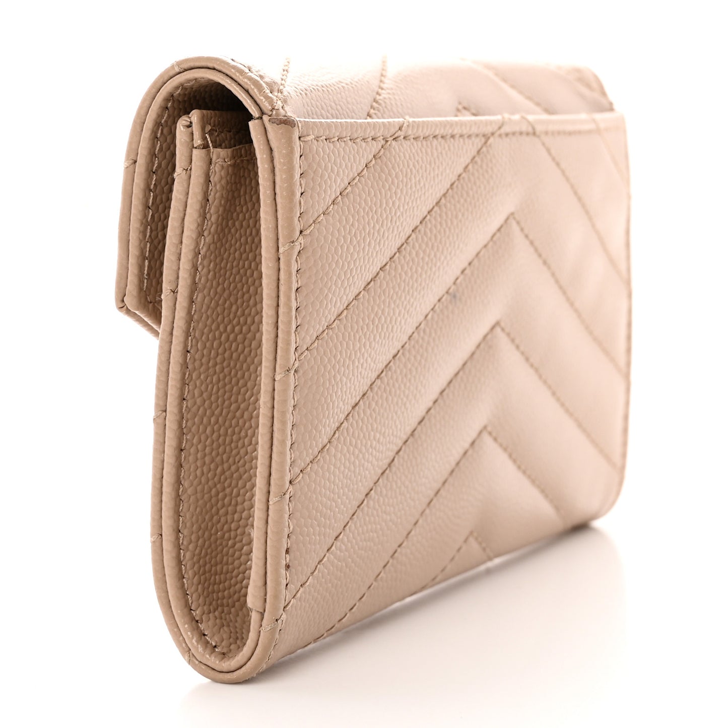 Grain De Poudre Matelasse Chevron Small Monogram Envelope Wallet Dark Beige