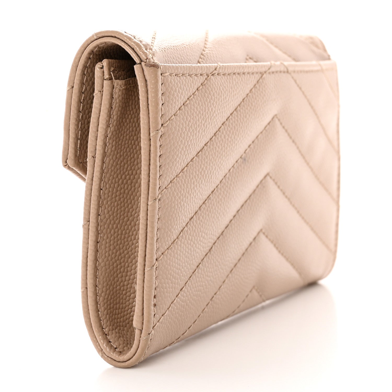Saint Laurent Grain De Poudre Matelasse Chevron Small Monogram Envelope Wallet Dark Beige 3 of 13