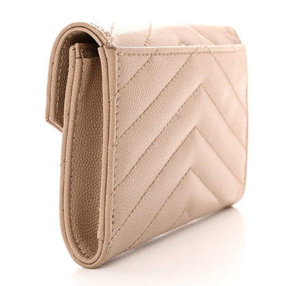 Saint Laurent Grain De Poudre Matelasse Chevron Small Monogram Envelope Wallet Dark Beige 3 of 13