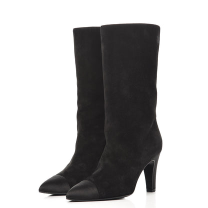Chanel Suede Calfskin Satin Gabrielle Cap Toe Short Boots 37 Black 3 of 10