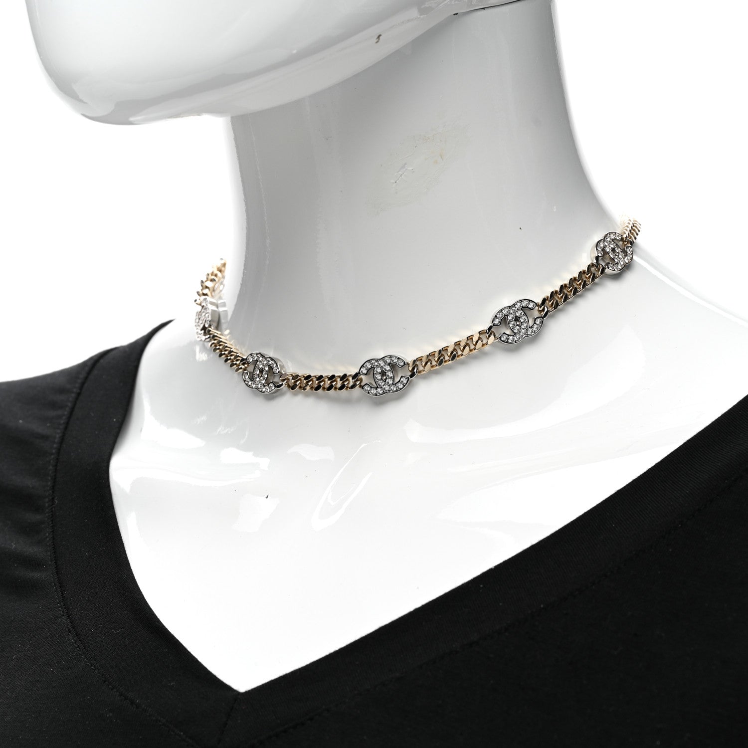 Chanel Crystal Chain CC Necklace Gold Silver 2 of 6