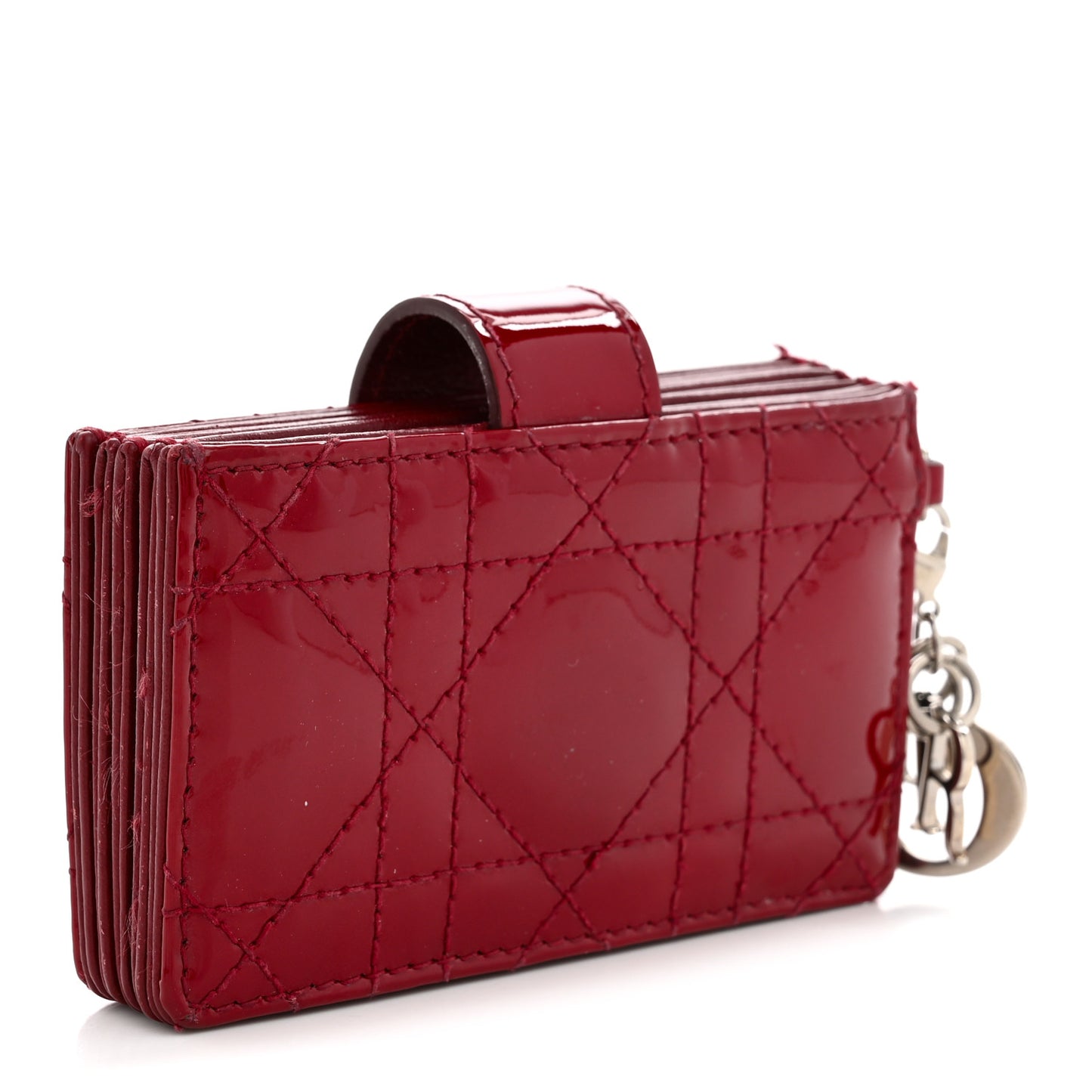 Patent Cannage Lady Dior 5-Gusset Card Holder Rouge
