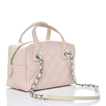 Chanel Calfskin Quilted Feather Weight Bowling Bag Ivory Light Pink 3 of 11